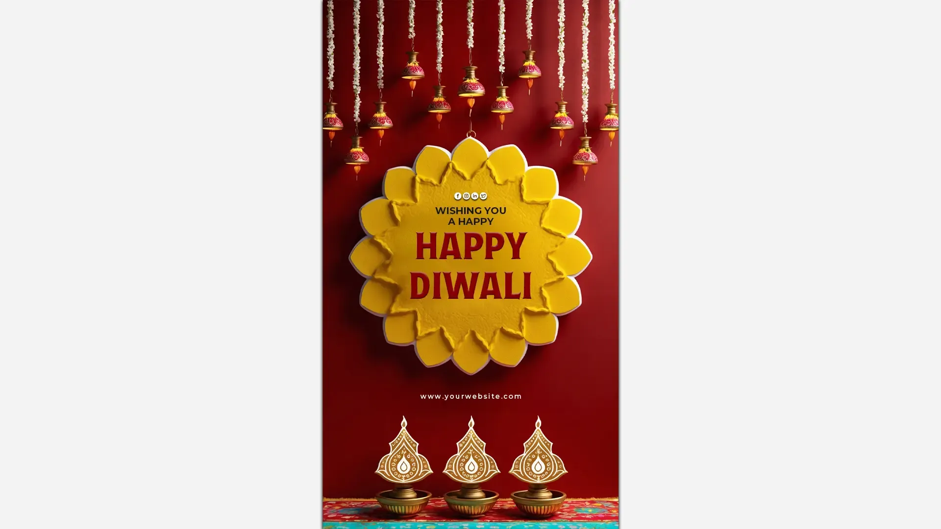 Luxurious Diwali Greetings Instagram Story Design with Festive Floral Artwork